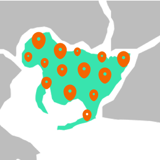 地図上にピンがたくさん立っています